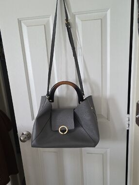 Elegant Gray Satchel with Wood Top Handle